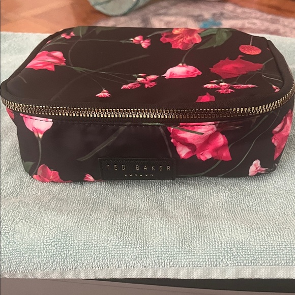 Ted Baker Black and Pink Floral Makeup Bag - Picture 1 of 3